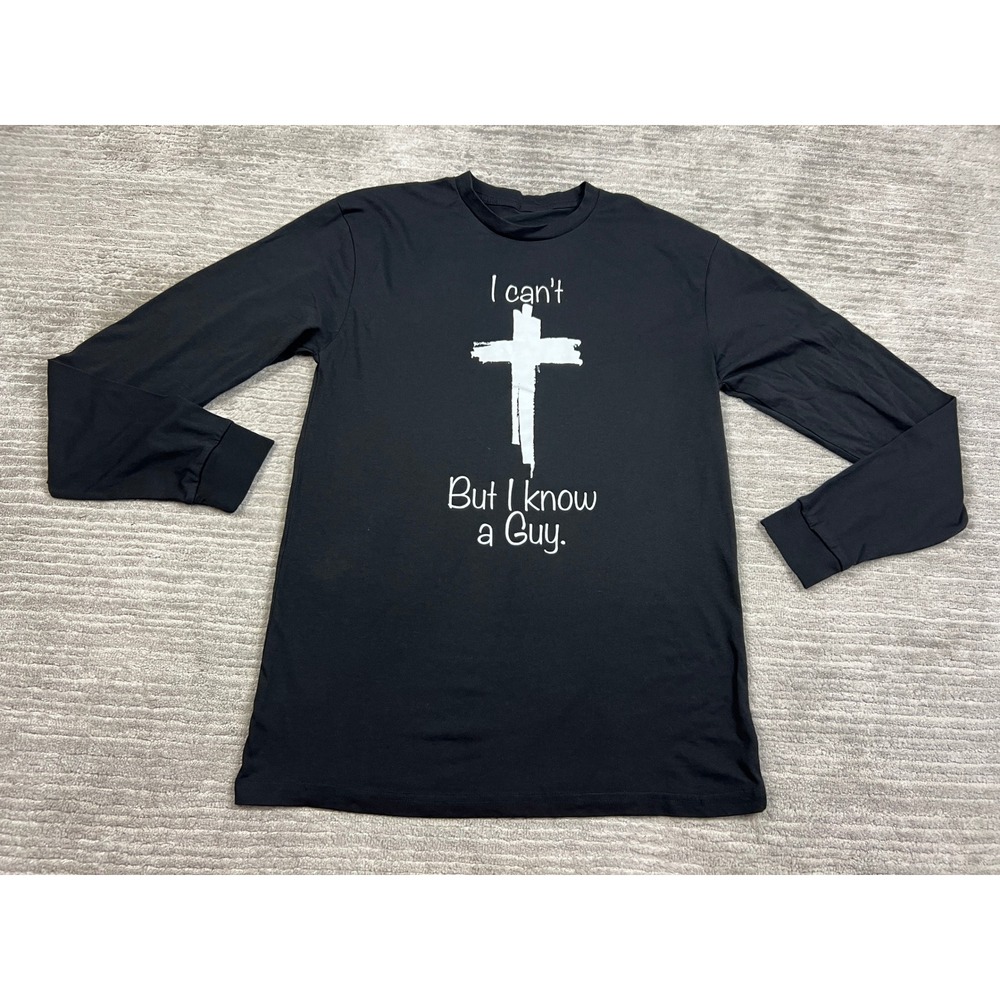 Unbranded T-Shirt Mens M Black I Know A Guy Cross Religious Long Sleeve Graphic